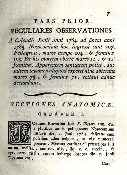 A medical text from Italy discussing pellagra, 1700s.