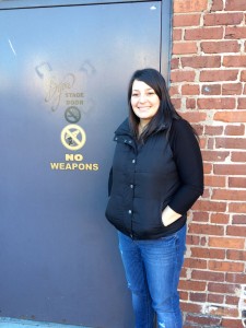 Remedy Coffee co-owner and Knox Life Church co-founder Sarah Alsobrooks, by the door to the theater where they hold Sunday services. 
