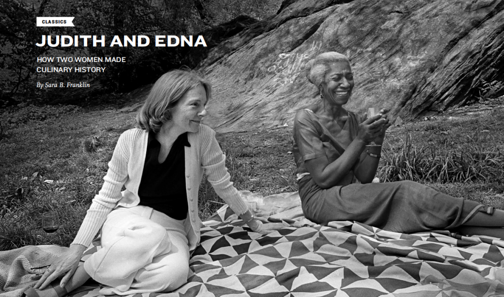 Judith Jones (l) and Edna Lewis picnic in New York's Central Park, late 1970s. Photo by John T. Hill.