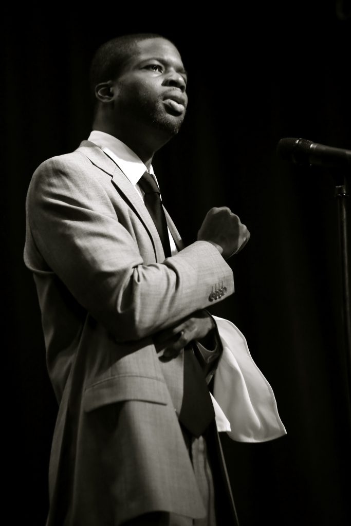Justin Hopkins performing as Booker Wright in the premiere of "Repast" in Oxford, MS. Photo by Brandall Atkinson.
